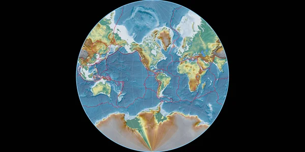 Mapa Świata Projekcji Lambert Lagrange Skupiona Zachodniej Długości Geograficznej Topograficzna — Zdjęcie stockowe