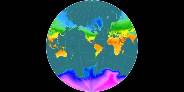 兰伯特 拉格朗日投影中的世界地图以西经90度为中心 平均年温度图 具有满意性能的栅格原料复合材料 3D插图 — 图库照片