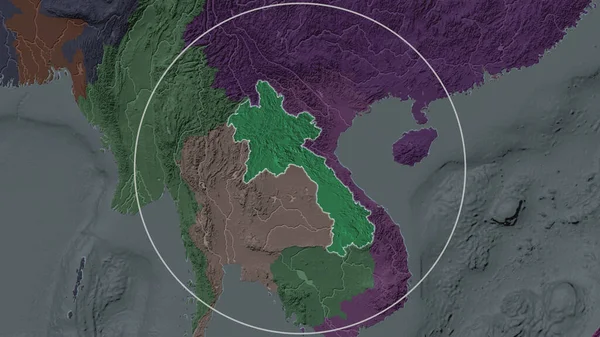 Área Alargada Laos Rodeada Por Círculo Fundo Seu Bairro Mapa — Fotografia de Stock