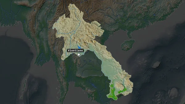 Zone Surlignée Laos Avec Point Capital Une Étiquette Sur Carte — Photo