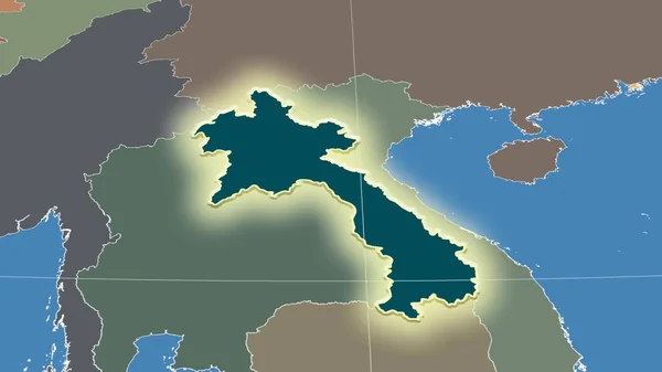 Laos Und Seine Nachbarschaft Distanzierte Schrägperspektive Form Glühte Farbkarte Der — Stockfoto