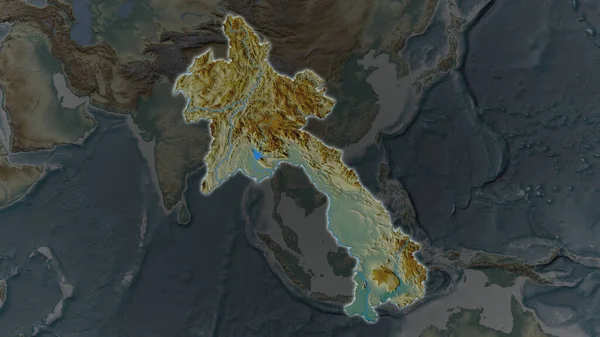 Область Лаоса Увеличилась Светилась Темном Фоне Окрестностей Карта Рельефа — стоковое фото