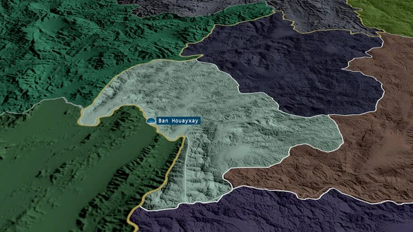 Bokeo Provincie Laos Přiblížil Zvýraznil Kapitálem Barevná Poďobaná Mapa Administrativního — Stock fotografie