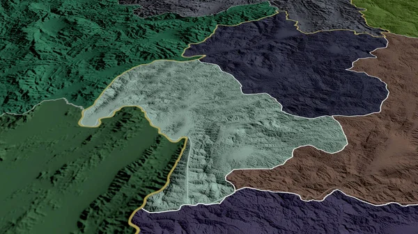 Bokeo Provinz Laos Vergrößert Und Hervorgehoben Farbige Und Gekippte Landkarte — Stockfoto