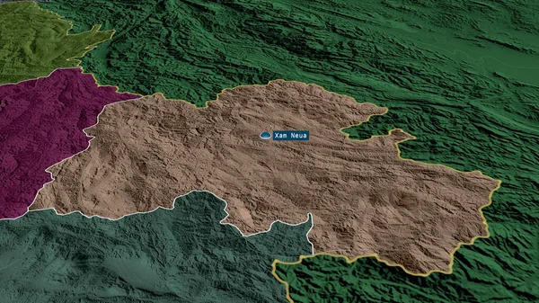 Houaphan Provincia Laos Zoomed Destacó Con Capital Mapa Coloreado Tocado — Foto de Stock