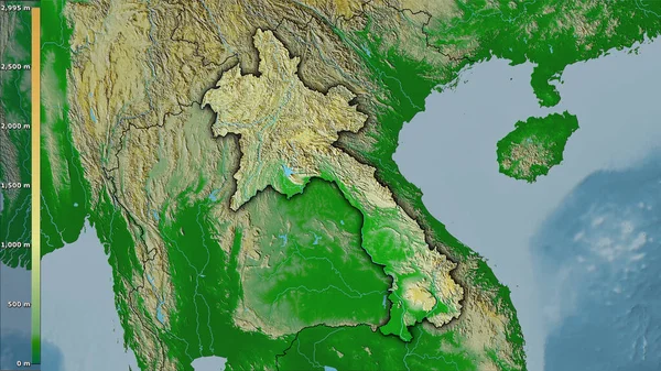 Mappa Fisica All Interno Dell Area Del Laos Nella Proiezione — Foto Stock