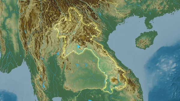 Area Laos Sulla Mappa Topografica Rilievo Nella Proiezione Stereografica Composizione — Foto Stock