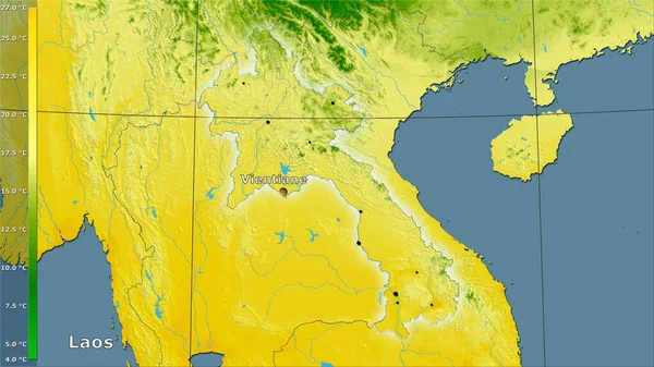 Mean Temperature Warmest Quarter Laos Area Stereographic Projection Legend Main — Stock Photo, Image