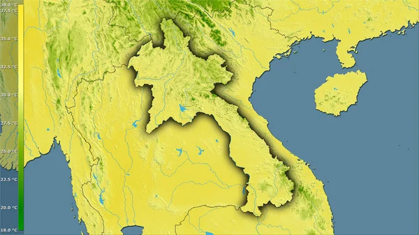 Maximale Temperatur Des Wärmsten Monats Gebiet Von Laos Der Stereographischen — Stockfoto