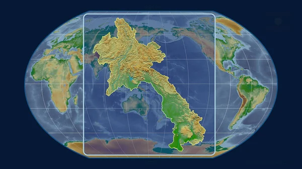 Увеличенный Учетом Контура Лаоса Перспективными Линиями Против Глобальной Карты Каврайской — стоковое фото