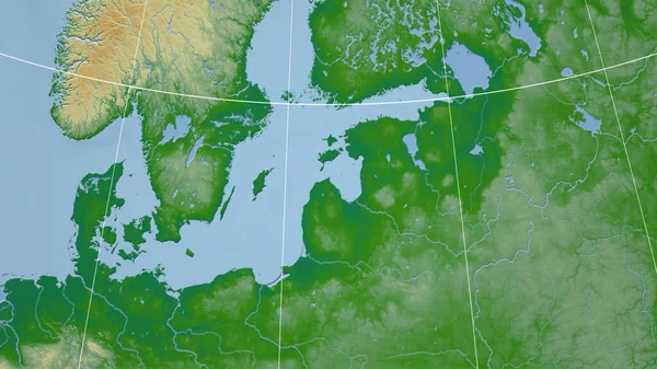 Letonya Mahalle Dış Hatları Olmayan Uzak Perspektif Renk Fiziksel Haritası — Stok fotoğraf