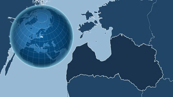 Lettland Globus Mit Der Form Des Landes Gegen Vergrößerte Landkarte — Stockfoto