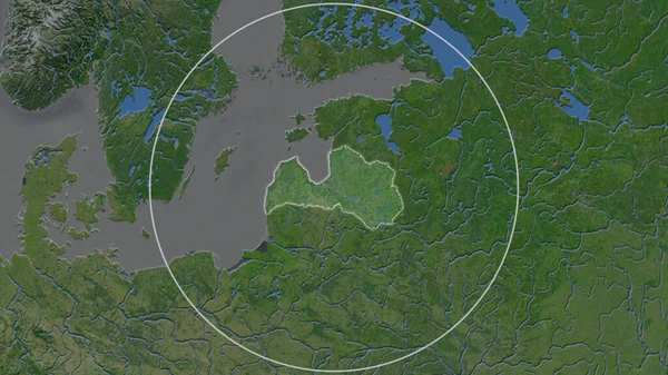 Enlarged Area Latvia Surrounded Circle Background Its Neighborhood Satellite Imagery — Stock Photo, Image