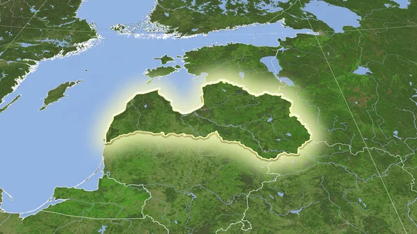 Latvia Its Neighborhood Distant Oblique Perspective Shape Glowed Satellite Imagery — Stock Photo, Image