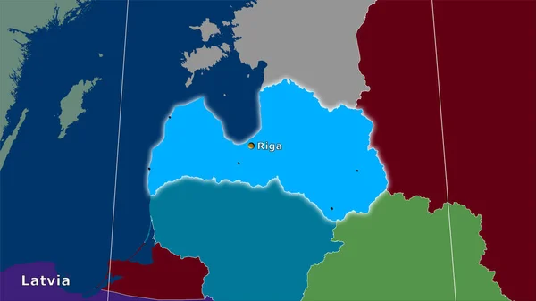 行政区划地图上的拉脱维亚地区立体投影 主要组成 — 图库照片