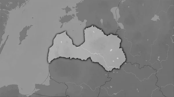 Latvia Area Grayscale Elevation Map Stereographic Projection Raw Composition Raster — Stock Photo, Image