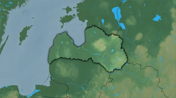 Lotyšsko Topografické Reliéfní Mapě Stereografické Projekci Hrubé Složení Rastrových Vrstev — Stock fotografie