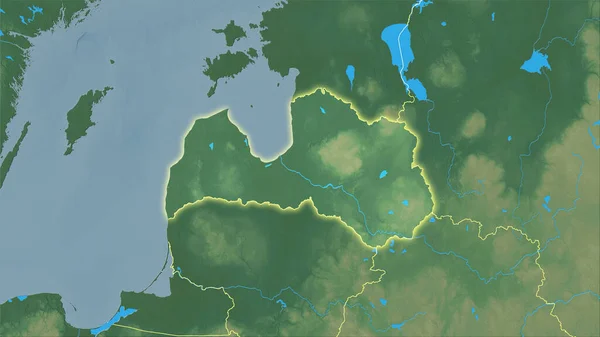 立体投影図の地形図上のラトビア領域 光輝く輪郭を持つラスター層の生の組成 — ストック写真