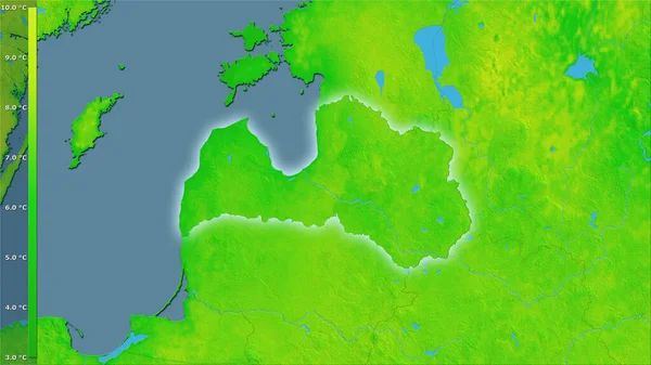Variation Moyenne Température Diurne Dans Zone Lettonie Dans Projection Stéréographique — Photo