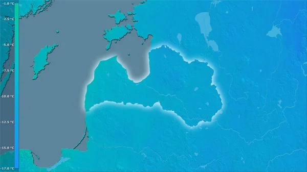 Température Minimale Mois Froid Dans Région Lettonie Dans Projection Stéréographique — Photo