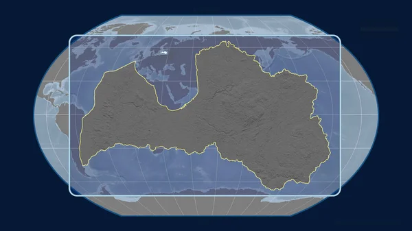 Zoomed View Latvia Outline Perspective Lines Global Map Kavrayskiy Projection — Stock Photo, Image