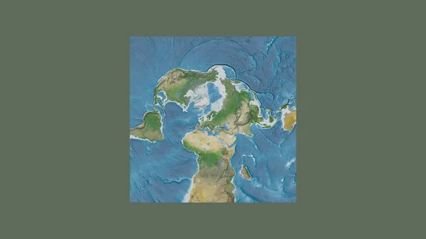 世界大比例尺地图的正方形框架 呈倾斜的范德格林登投影 以拉脱维亚领土为中心 卫星图像 — 图库照片
