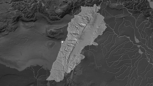 Zvýrazněná Oblast Libanonu Hlavním Bodem Odvodněné Mapě Jeho Sousedství Mapa — Stock fotografie
