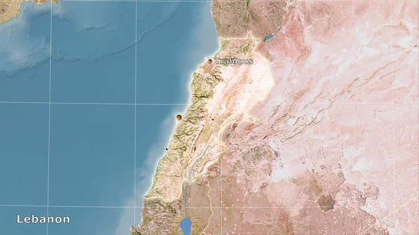 Líbano Área Mapa Satélite Projeção Estereográfica Composição Principal — Fotografia de Stock