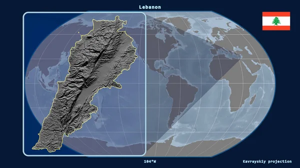 Увеличенный Вид Ливана Перспективными Линиями Против Глобальной Карты Каврайском Прогнозе — стоковое фото