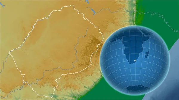 Lesotho Globus Mit Der Form Des Landes Gegen Vergrößerte Landkarte — Stockfoto