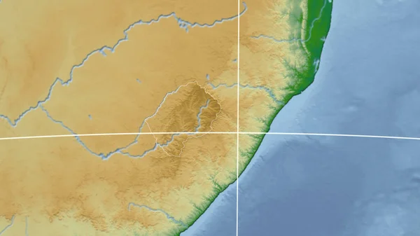 莱索托 邻里关系 遥远的远景与国家的轮廓 彩色物理图 — 图库照片