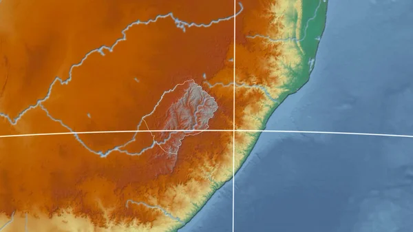 Lesotho Vagyok Szomszédság Távoli Perspektíva Ország Körvonalaival Topográfiai Domborzati Térkép — Stock Fotó