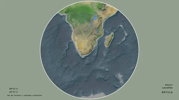 Área Lesotho Centrada Círculo Que Rodea Continente Fondo Desaturado Georreferencias — Foto de Stock