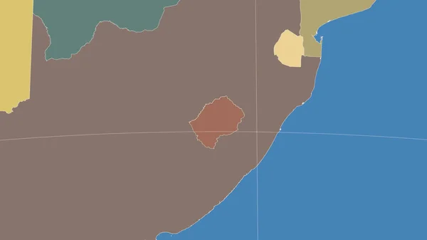 Lesotho Suo Quartiere Prospettiva Obliqua Lontana Nessun Contorno Mappa Colori — Foto Stock