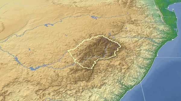 莱索托及其邻近地区 远斜透视 轮廓轮廓 彩色物理图 — 图库照片