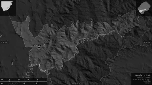 Mohale Hoek Район Лесото Граймасштабна Карта Озерами Річками Форма Представлена — стокове фото