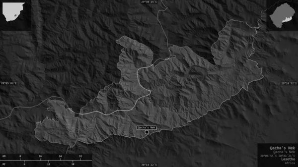 Qacha Nek Distrito Lesoto Mapa Escala Grises Con Lagos Ríos — Foto de Stock