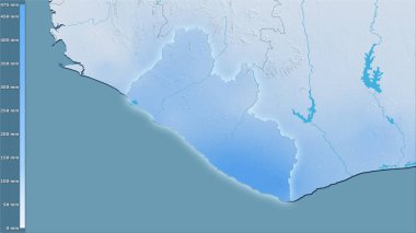 Efsanevi stereografik projeksiyonla Liberya bölgesindeki en kuru çeyrekliğin yağışı - ışık saçan ana hatlı raster tabakalarının ham bileşimi