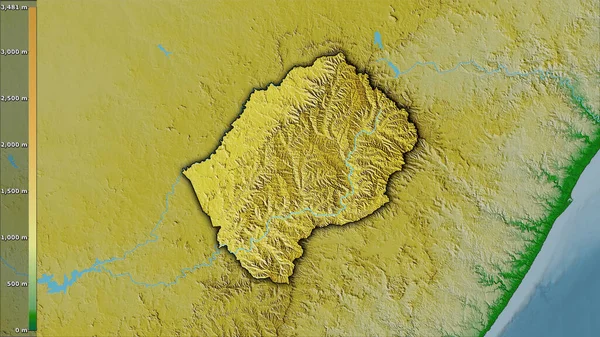 레소토 지역에 레소토 지역의 지도에는 전설적 모습을 빛나는 윤곽이 래스터층의 — 스톡 사진