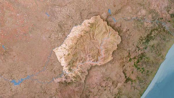 Wilayah Lesotho Pada Peta Satelit Dalam Proyeksi Stereografi Komposisi Mentah — Stok Foto