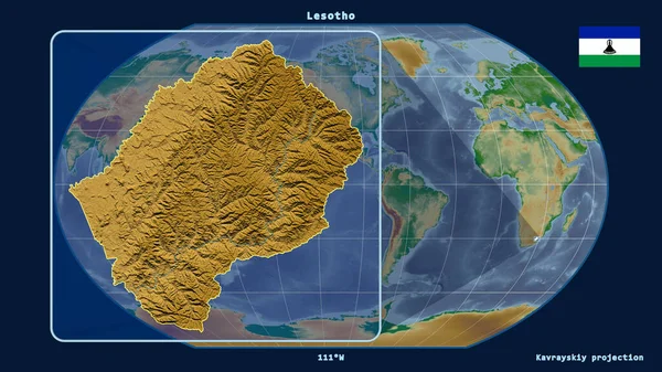 Увеличенный Вид Контура Лесото Перспективными Линиями Против Глобальной Карты Каврайской — стоковое фото