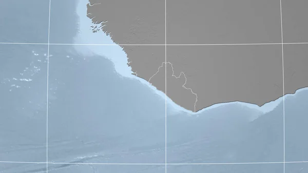 Libérie Sousedství Vzdálená Perspektiva Obrysem Země Mapa Elevace Stupních Šedi — Stock fotografie