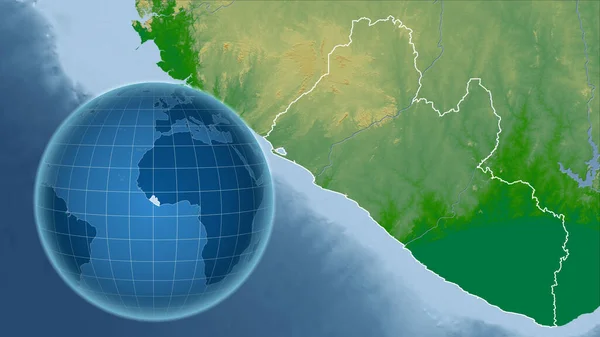 Λιβερία Σφαίρα Σχήμα Της Χώρας Αντίθεση Μεγεθυμένο Χάρτη Περίγραμμά Του — Φωτογραφία Αρχείου