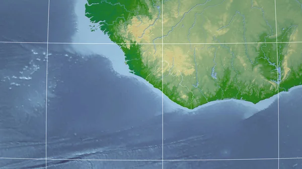 Libérie Sousedství Vzdálená Perspektiva Obrysem Země Barevná Fyzická Mapa — Stock fotografie