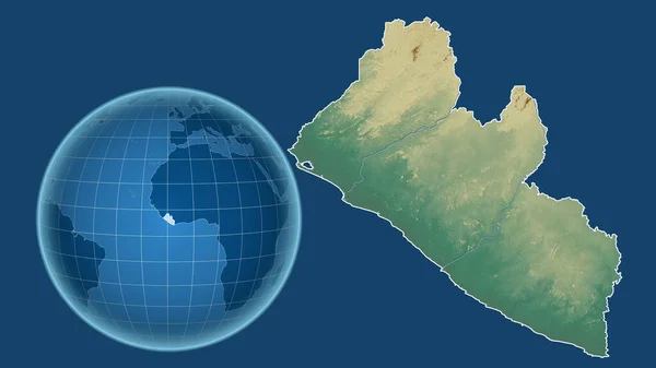 Liberia Globus Mit Der Form Des Landes Gegen Gezoomte Landkarte — Stockfoto