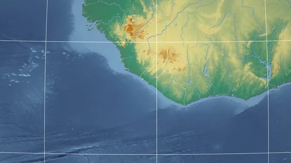Libérie Sousedství Vzdálená Perspektiva Obrysem Země Mapa Topografického Reliéfu — Stock fotografie