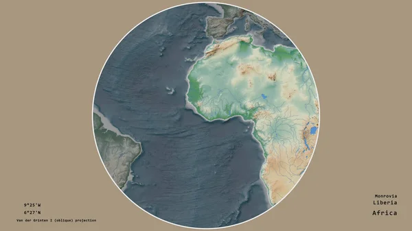 Территория Либерии Сосредоточена Кругу Окружающем Континент Ненасыщенном Фоне Приведены Основные — стоковое фото