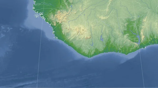 リベリアとその周辺 遠方斜視 アウトラインなし 色物理図 — ストック写真