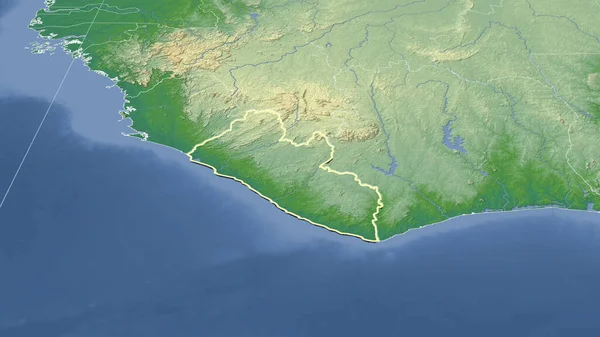 Либерия Окрестности Далекая Косвенная Перспектива Очерченная Форма Физическая Карта Цвета — стоковое фото
