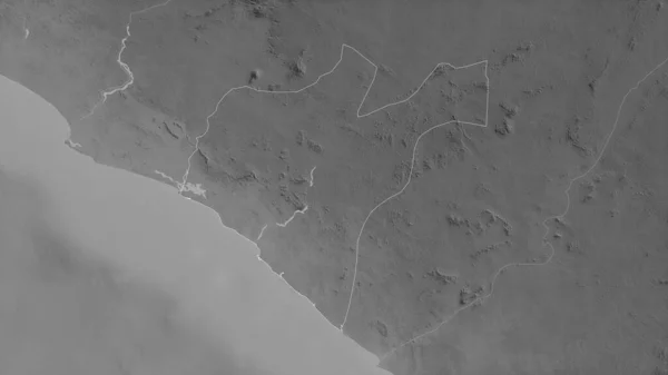 リベリア共和国のグランドバサ県 湖や川とグレースケールの地図 形状は その国の領域に対して概説 3Dレンダリング — ストック写真